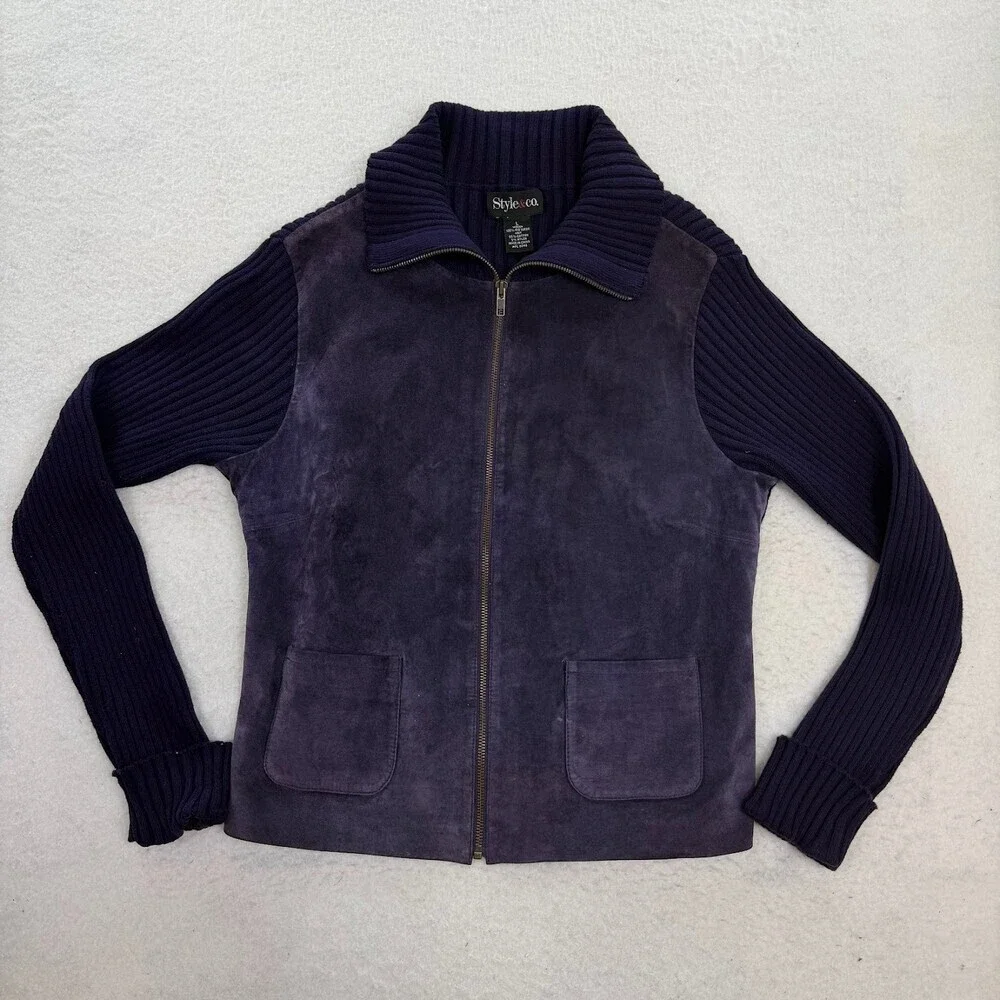 Vintage Y2K Style and Co Purple Woven Pig Suede Soft Grunge Jacket Size Large